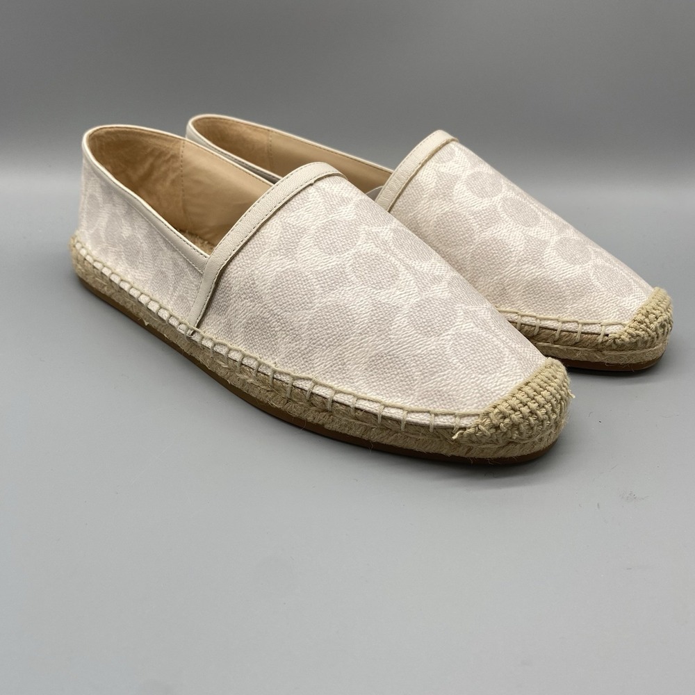 Coach Shoes Womens 11 B Chalk Collins Coated Canvas Espadrille Flats